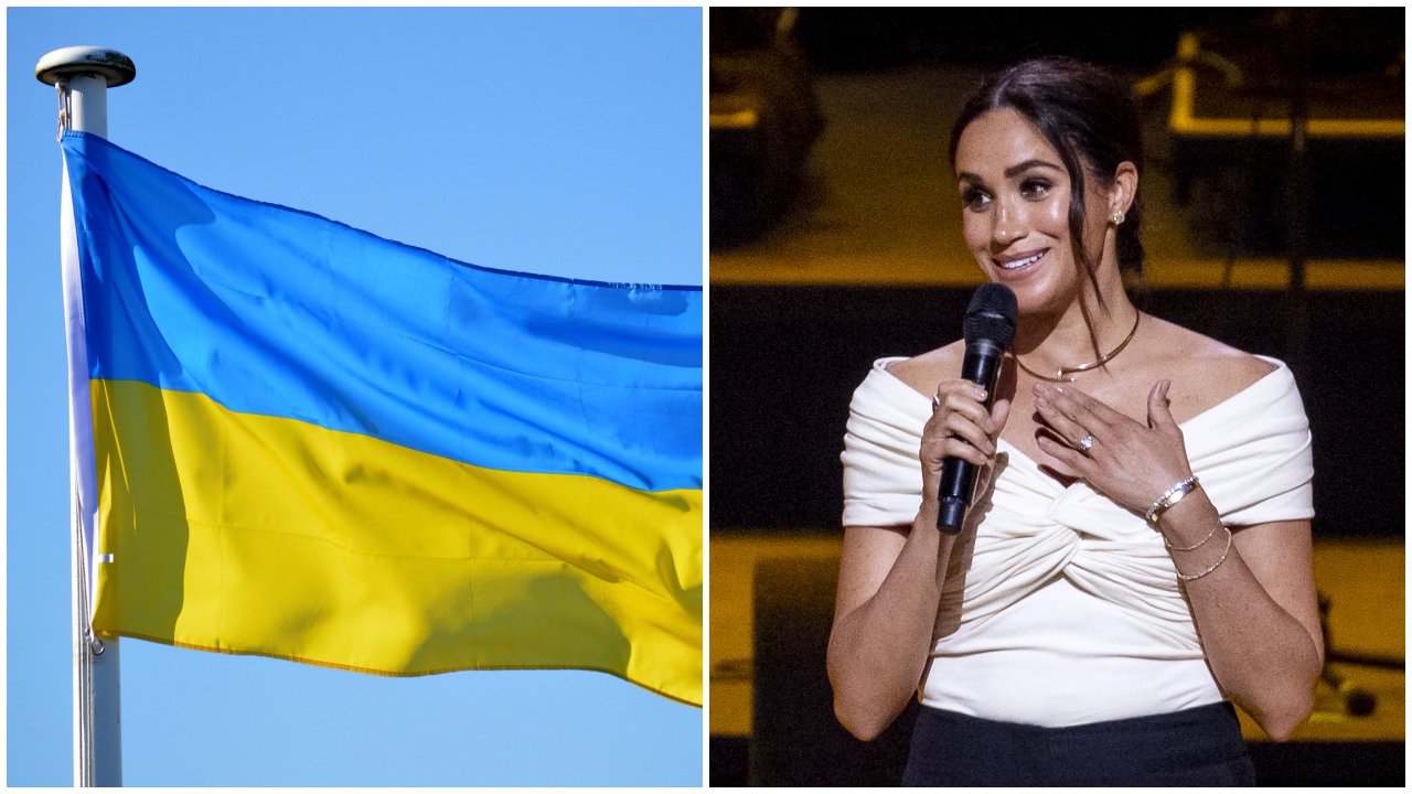 Az ukrán zászló és Meghan Markle egy montázson