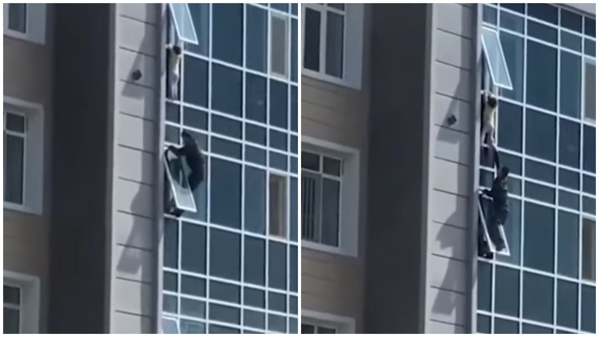 Szabit Sontakbajev az ablakon kimászva megment egy nyolcadik emeleti ablakon lógó kislányt Kazahsztán fővárosában, Nur-Szultanban 2020 május 11-én