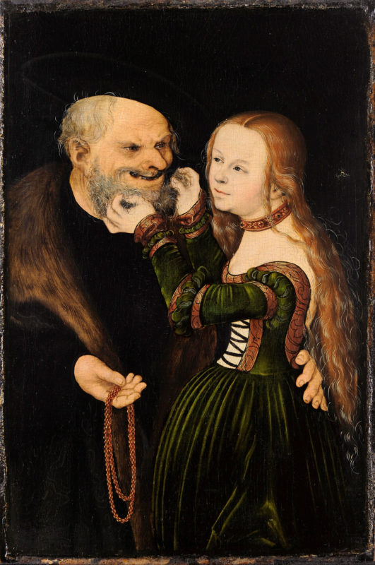 Egy idős úr és egy fiatal hölgy Lucas Cranach festményén (forrás: Wikipedia)