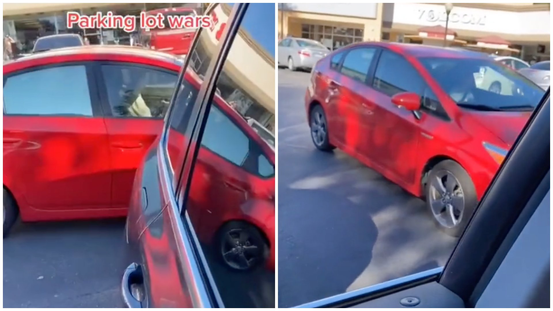 Egy piros autó a parkolási nézeteltérés során