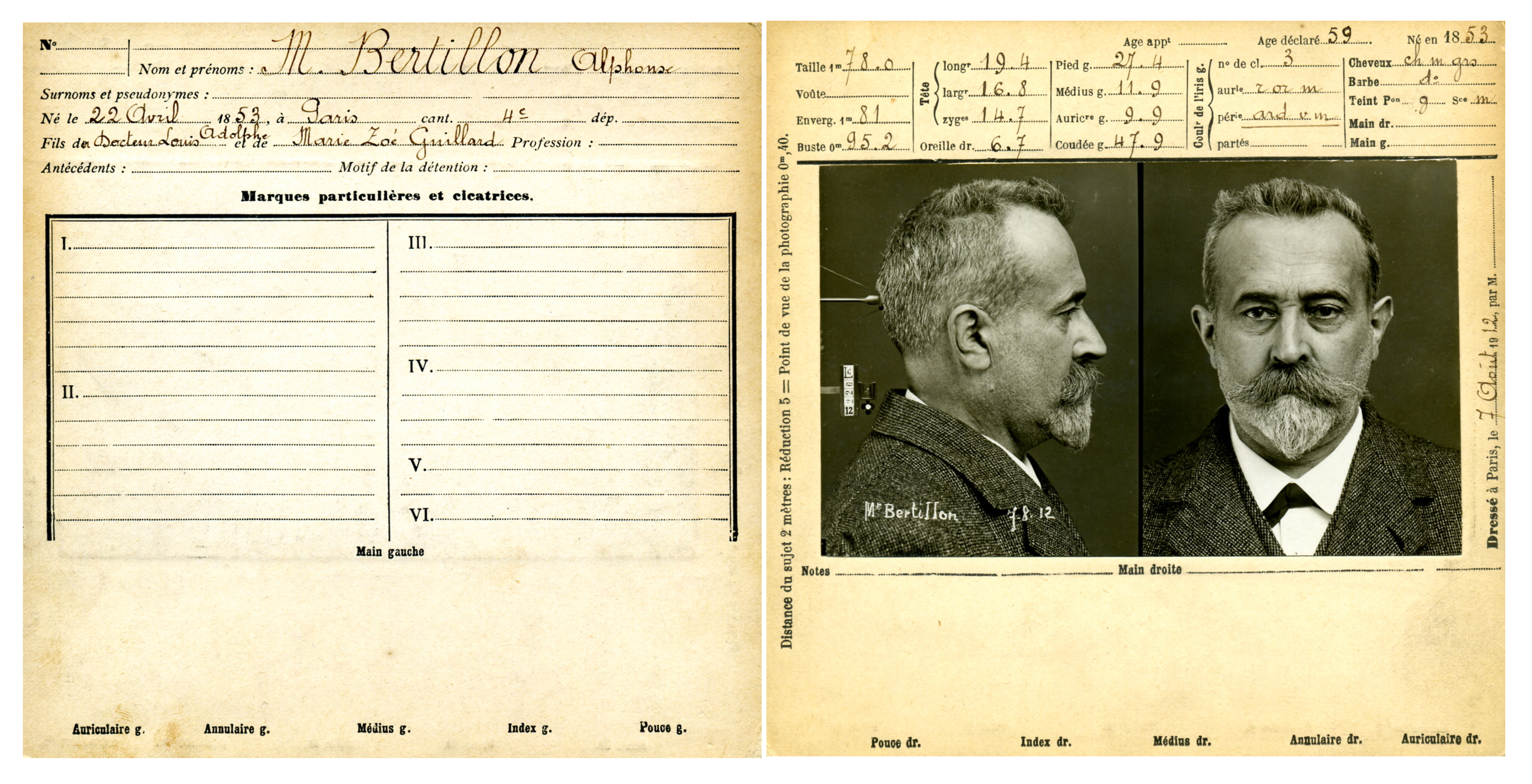 Alphonse Bertillon ál-bűnügyi kartotékja (fotó: Wikipedia)