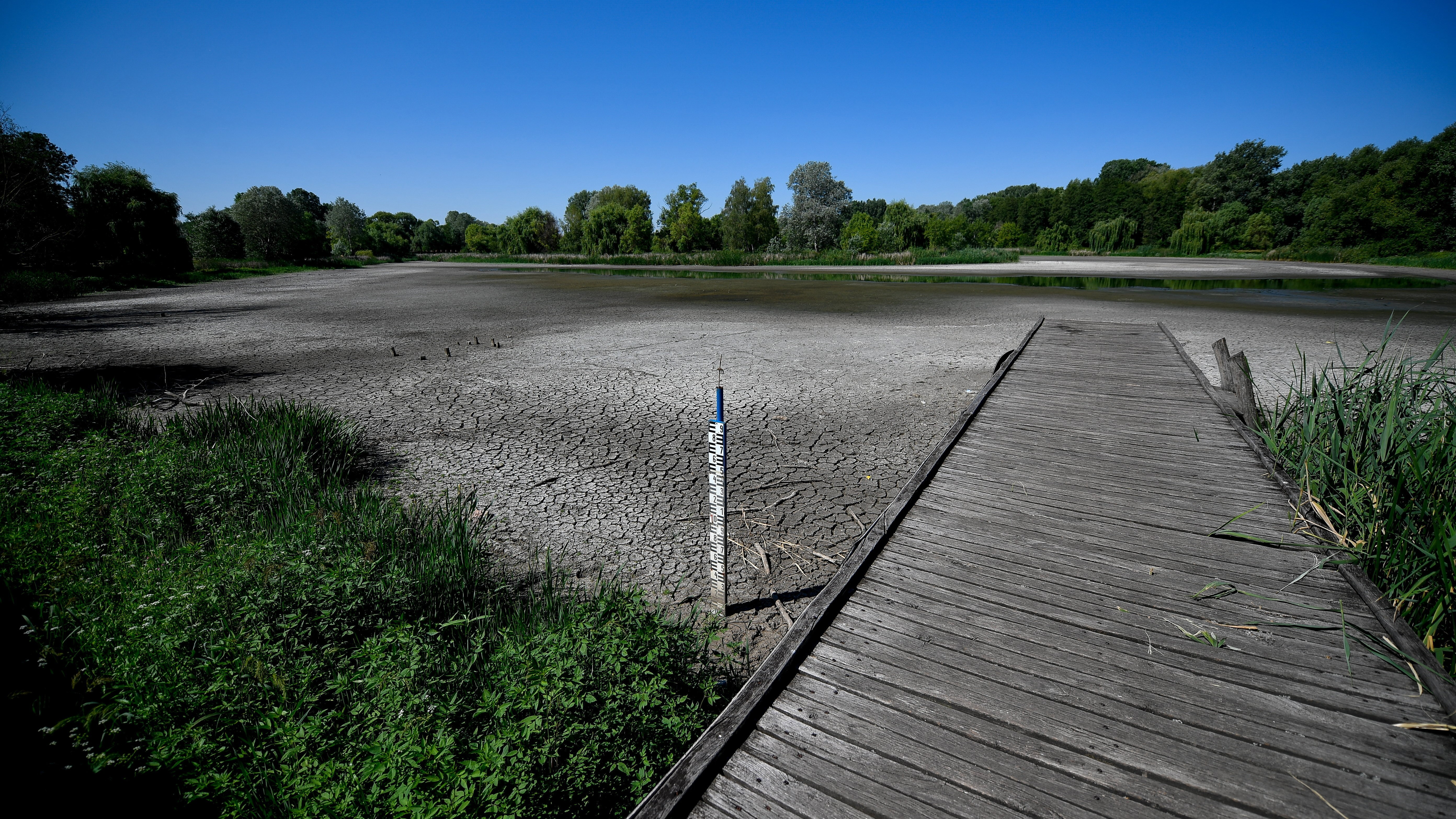 A csapadékhiány miatt kiszáradt Vekeri-tó Debrecen közelében 2022. július 4-én