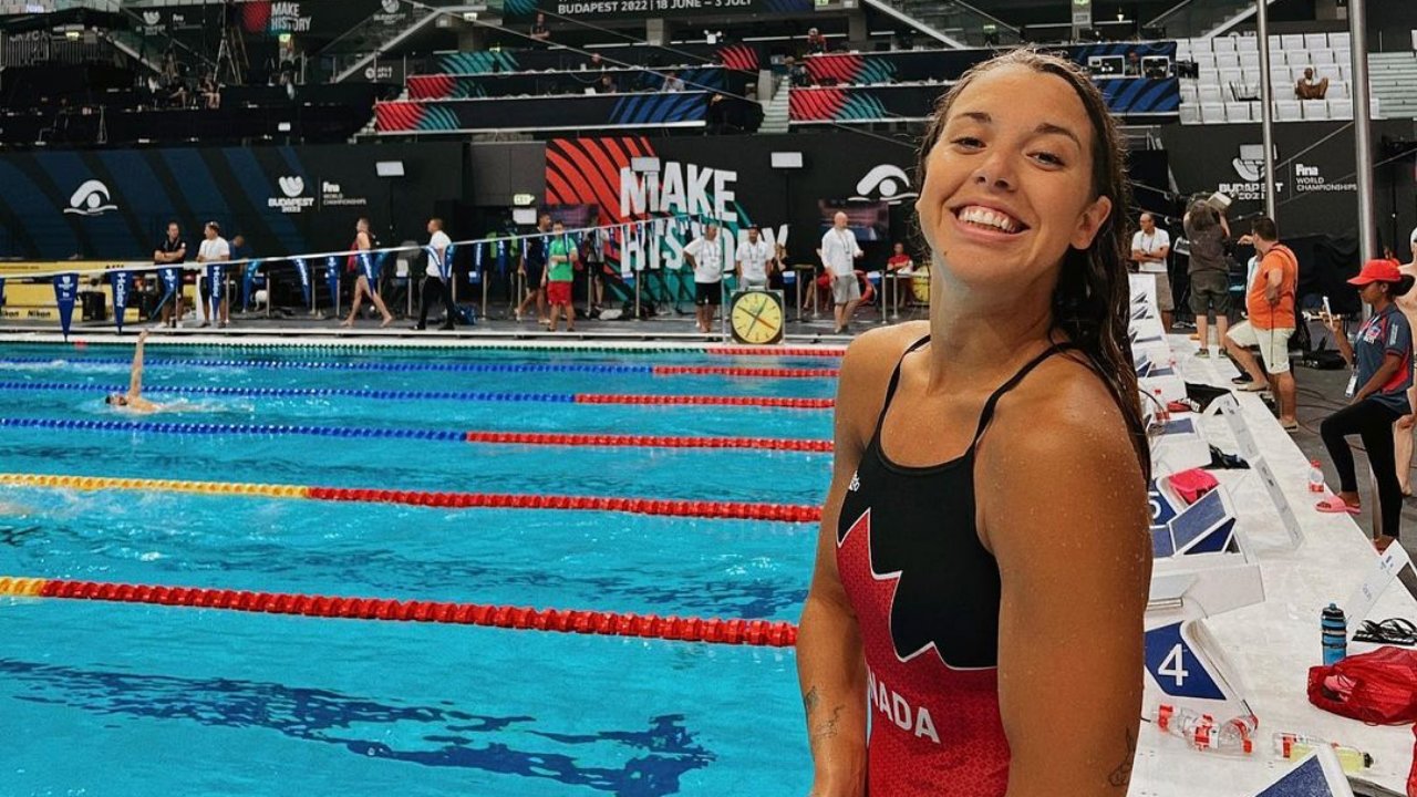 Mary-Sophie Harvey kanadai úszó a budapesti Duna Arénában 2022-ben