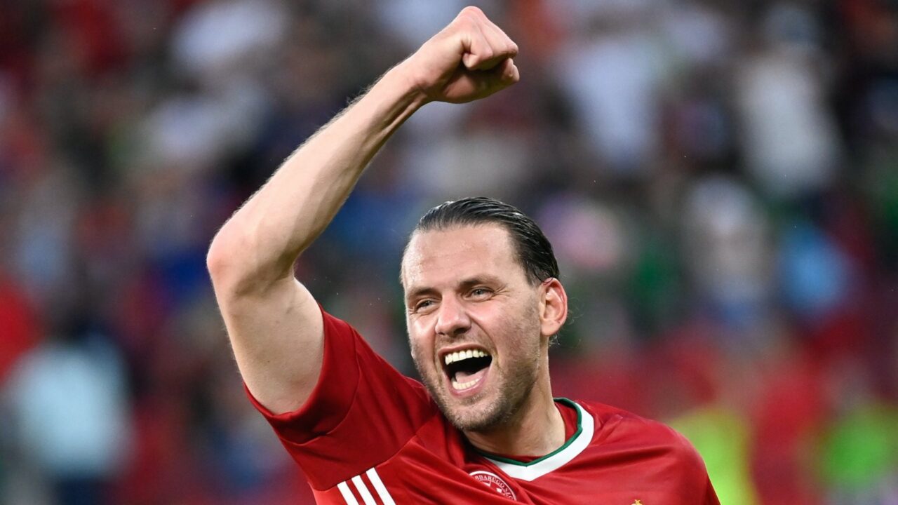 Szalai Ádám a labdarúgó Nemzetek Ligája 1. fordulójában játszott Magyarország - Anglia mérkõzés végén a Puskás Arénában 2022. június 4-én.