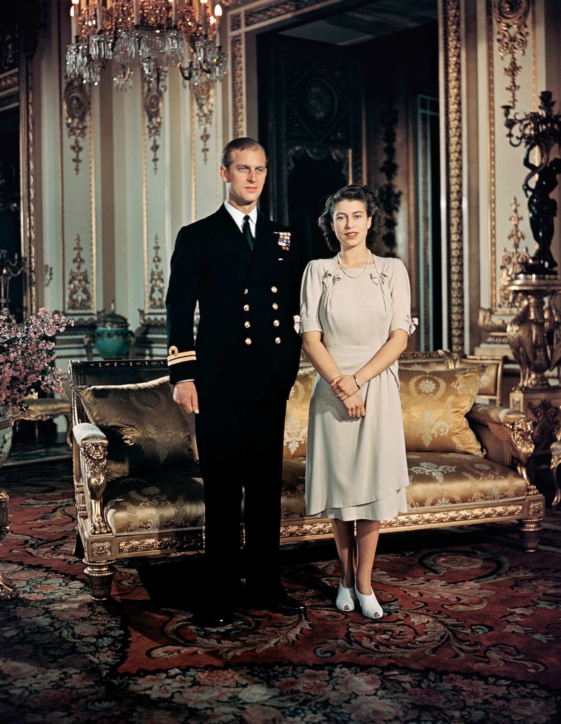 Princess Elizabeth stands with fiancee Lieutenant Philip Mountbatten, Prince of Greece and Denmark.