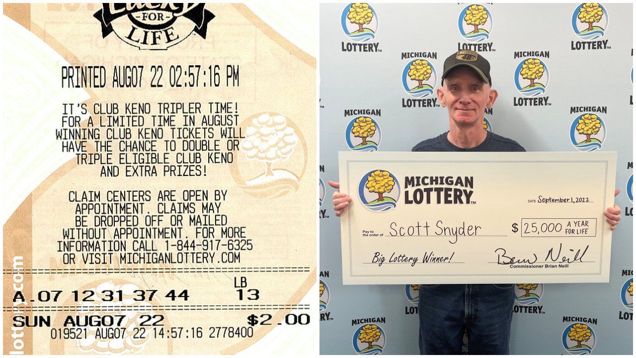 A montázson a nyertes lottószelvény, és Scott Snyder lottónyertes