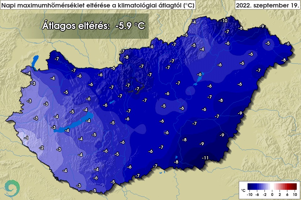 Hőmérsékletek az átlagoshoz képest