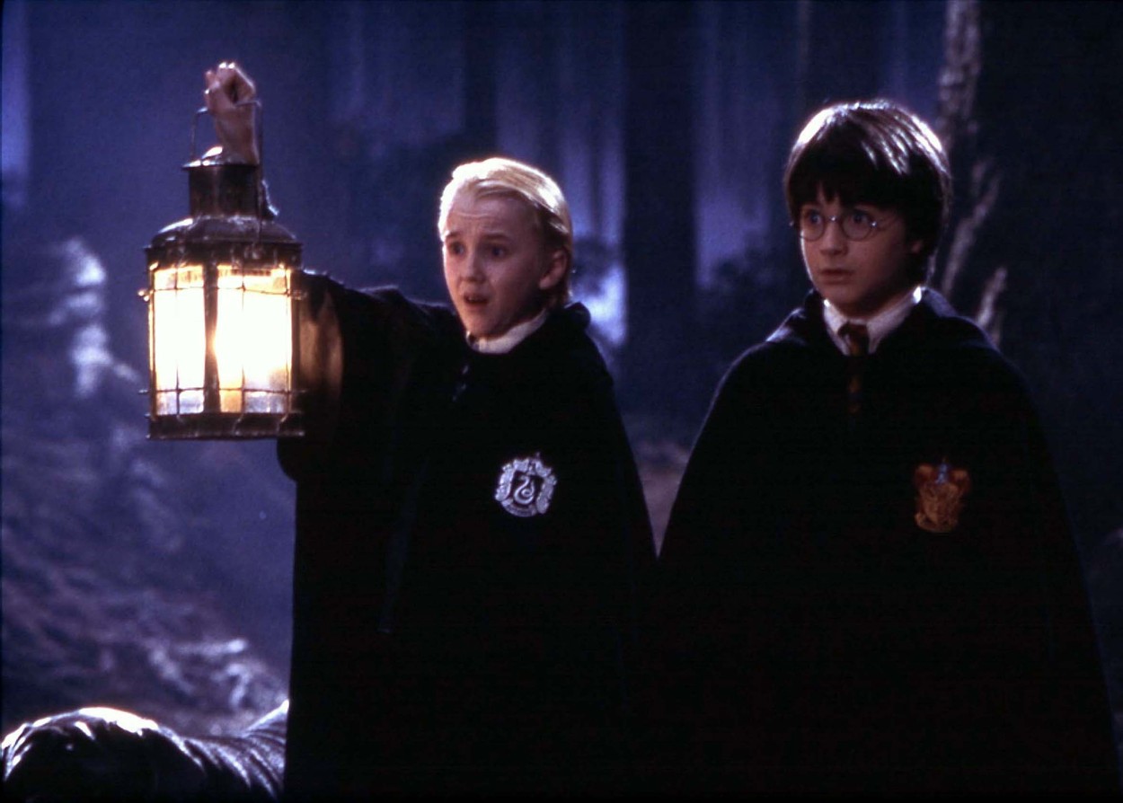 Tom Felton és Daniel Redcliffe a Harry Potter első részében