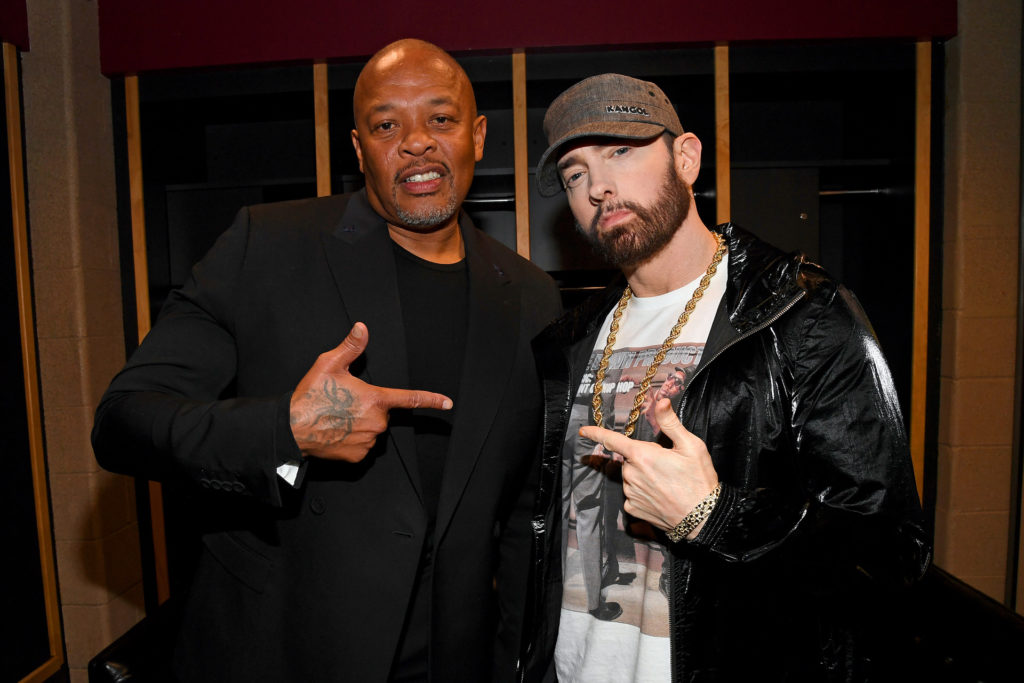 Dr. Dre és Eminem a 2021-es Rock &amp; Roll Hall Of Fame ünnepségen, Clevelandben (Fotó: Kevin Mazur/Getty Images for The Rock and Roll Hall of Fame )