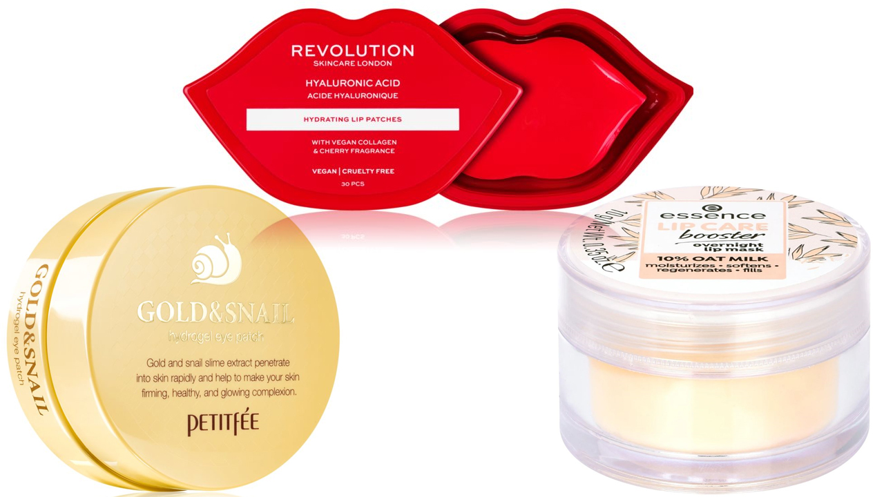 Petitfée Gold & Snail hidrogél szemmaszk - Revolution Skincare Hyaluronic Acid hidratáló ajakmaszk - essence Lip Care Booster Overnight