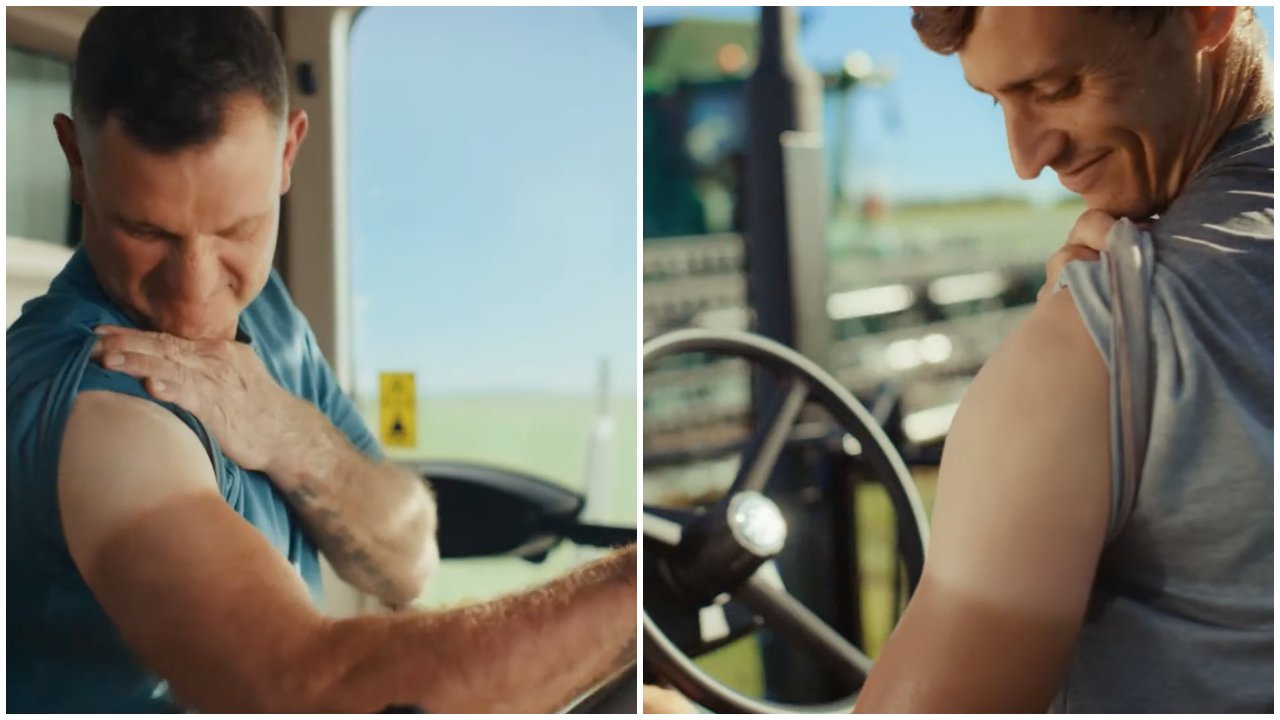 A Waitrose karácsonyi reklámjából származó fotókon két farmer mutatja a lebarnult karját