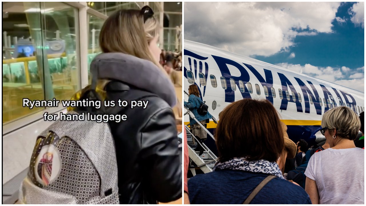 A montázson egy hátizsákos lány nyakpárnával a repülőtéren, illetve egy Ryanair repülőgép