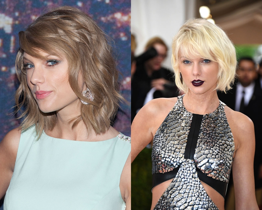 Taylor Swift szőkésbarna és hidrogénszőke hajjal