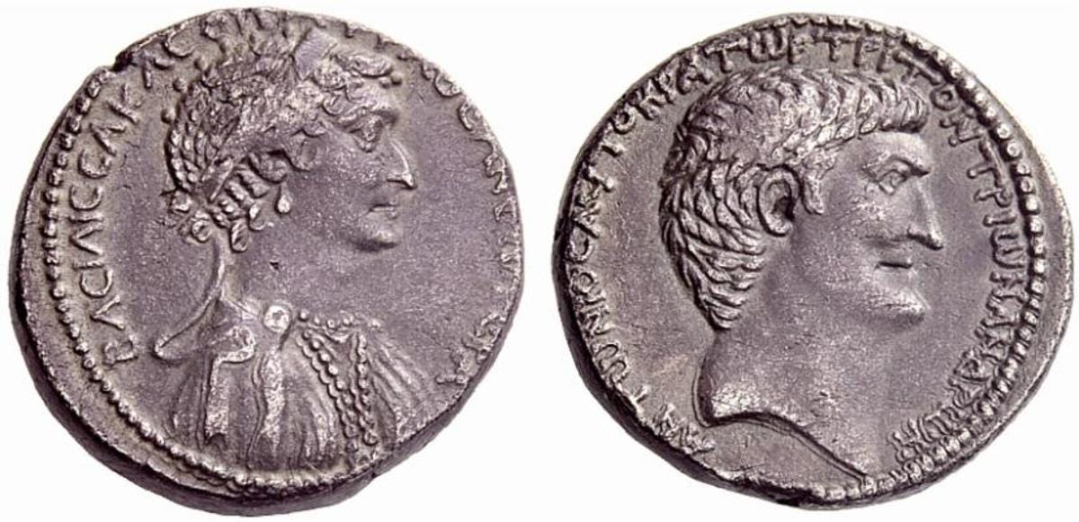 Kleopátra és Marcus Antonius mókás potréi (fotó: Wikipedia)