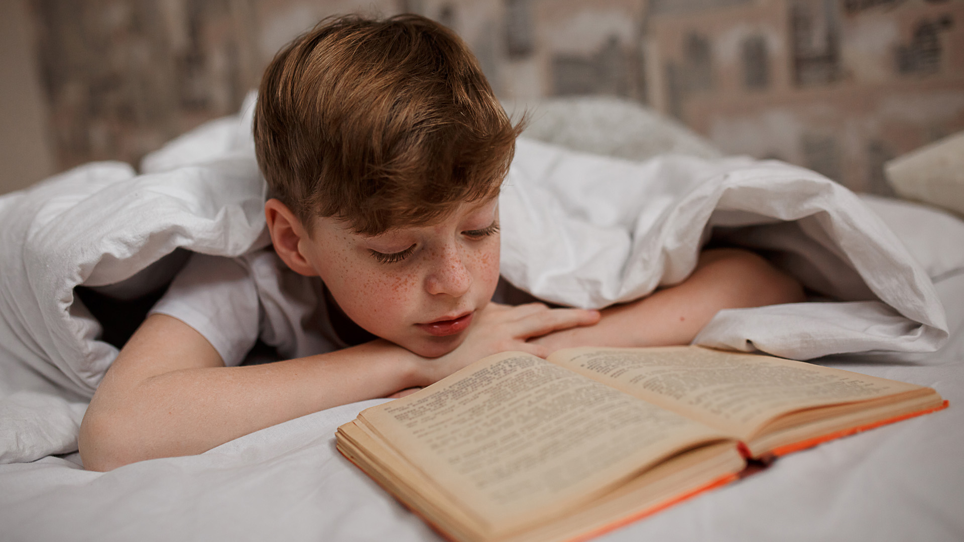 Könyvet olvas egy fiú lefekvés előtt