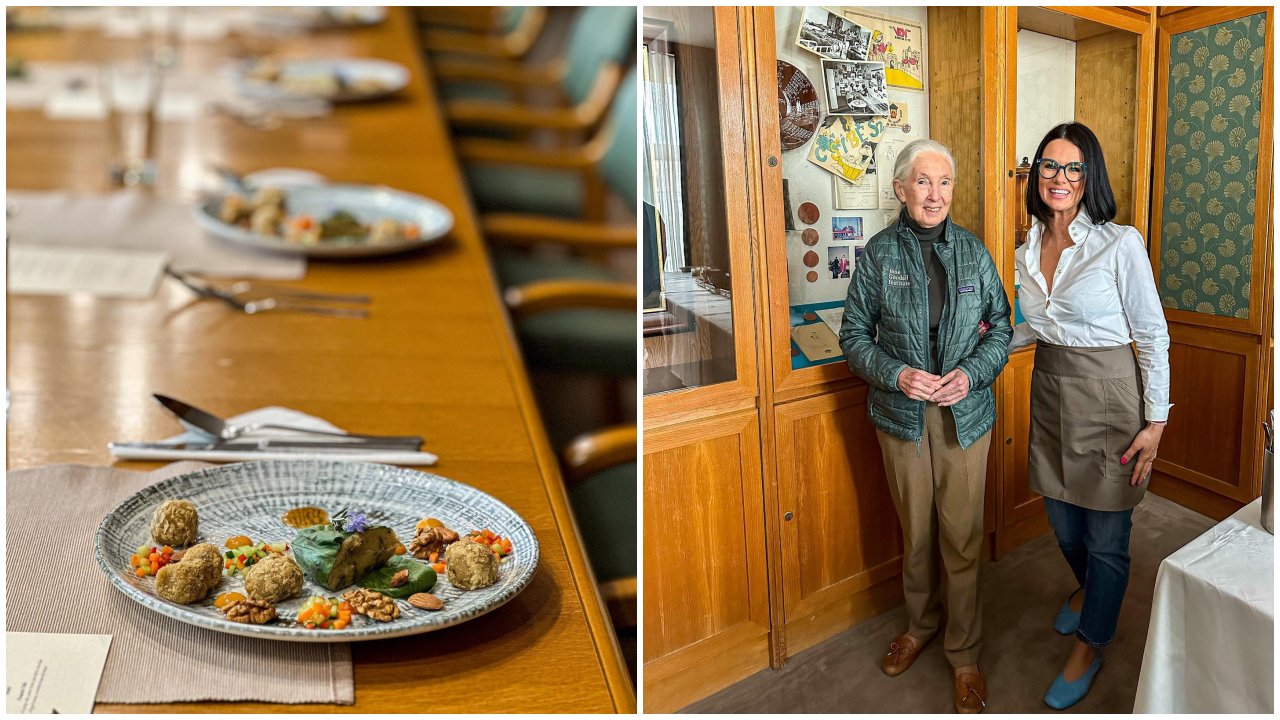 Jane Goodall és Árvai Anita, a Veganeeta étterem tulajdonosa