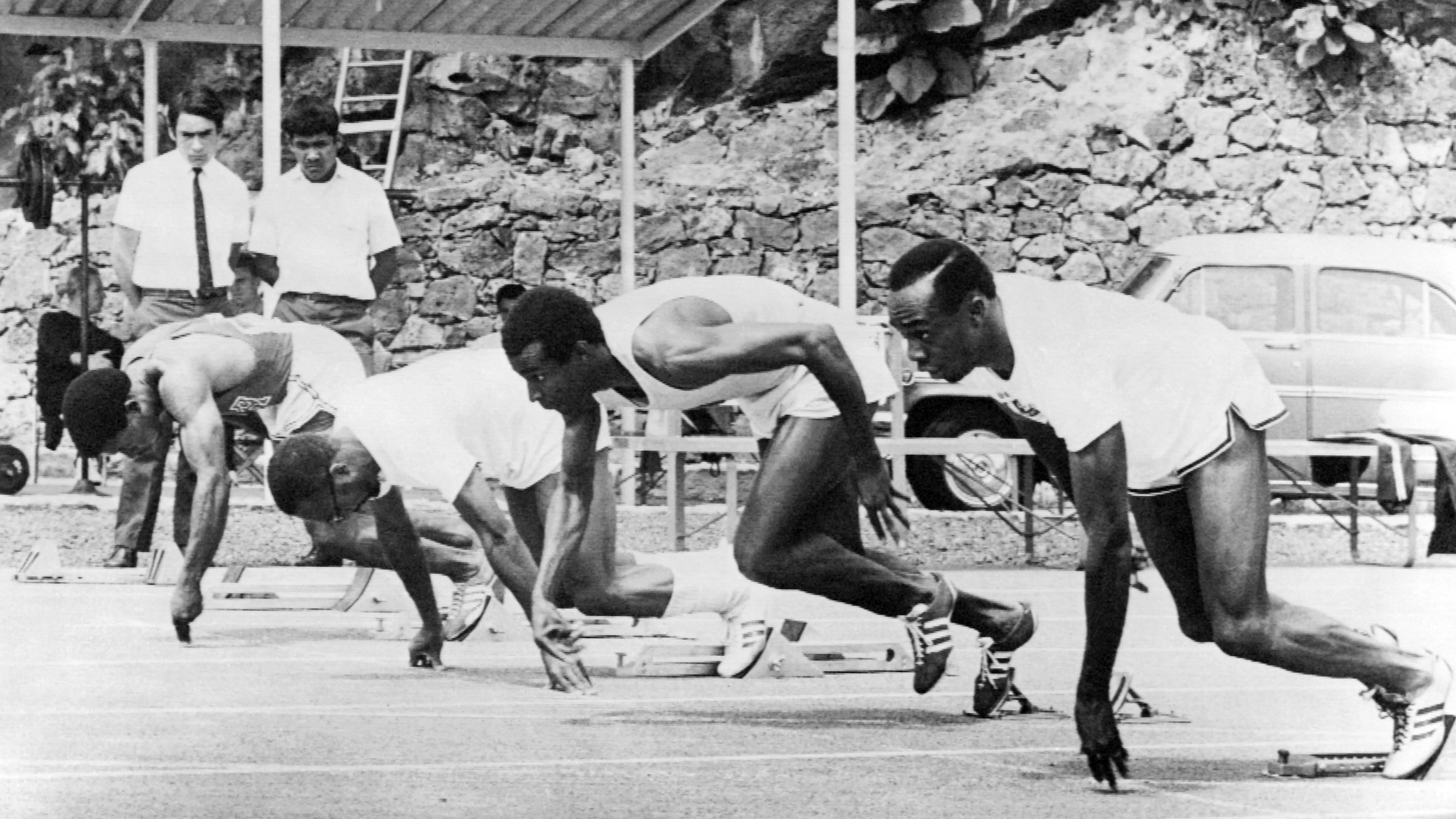 Mel Pender, Charles Greene, Roger Bambuck és Jim Hines a mexikói olimpián 1968. október 8-án.
