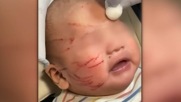 Karmolások egy kisbab arcán