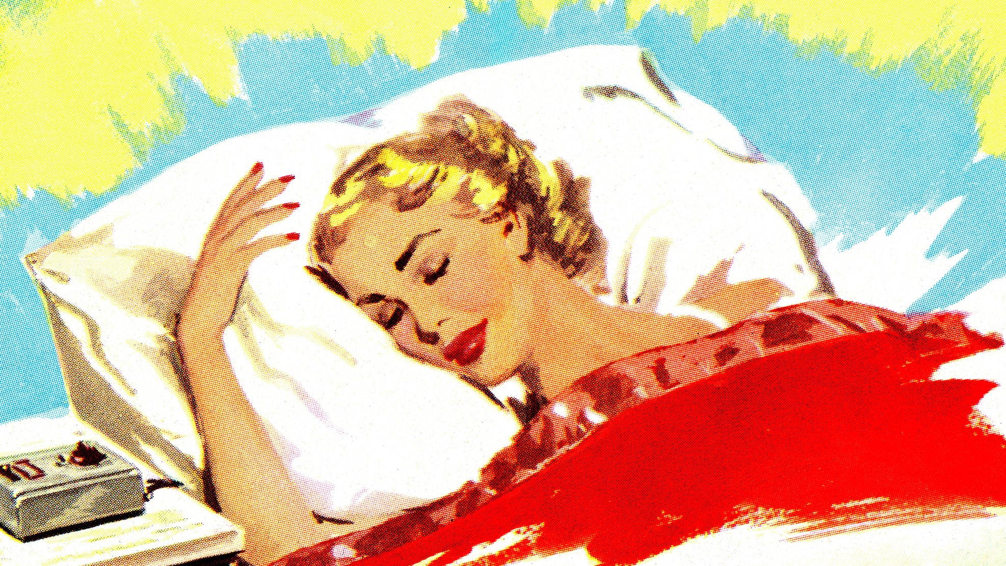 Nő alszik egy ágyban - illusztráció