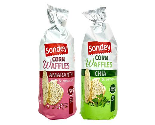 A Lidlben kapható Sondey Kukorica tallér, amarant, 105 g és a Sondey Kukorica tallér, chia 105 g termék