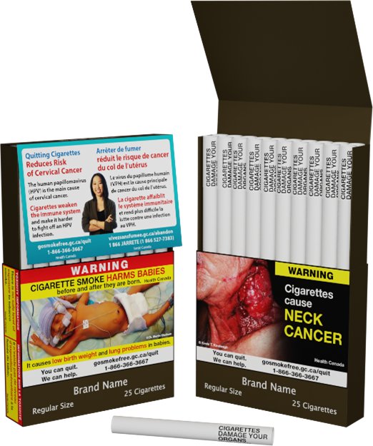 Egészségügyi figyelmeztetések egy kanadai cigaretta dobozán