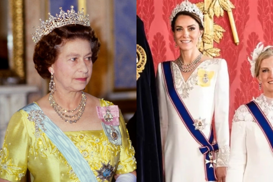 Katalin hercegné II. Erzsébet ékszereit viseli
