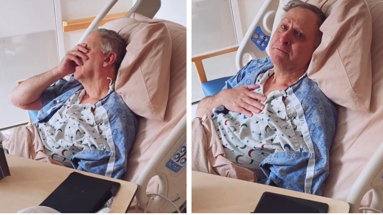 A beteg édesapa a kórházi ágyon fekszik