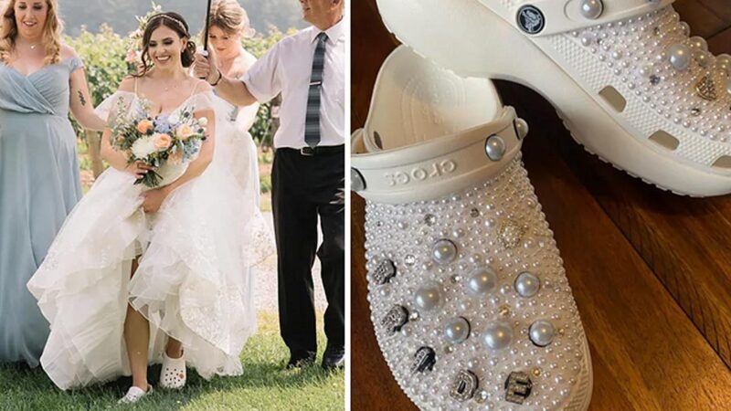 Íme az esküvői Crocs-cipő!&nbsp; - Fotó: Facebook/Crocs, ShelbpezBoutique