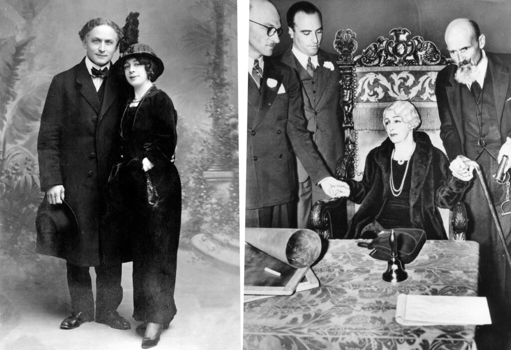 Harry and Bess Houdini, 1913 (balra) és az utolsó szeánsz látható jobbra (Fotó: Profimedia)