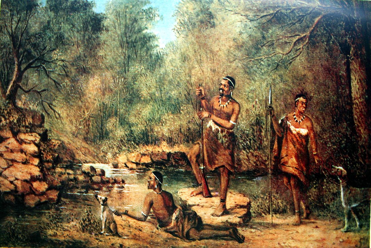 Xhosza férfiak vadászat közben (forrás: Wikipedia)