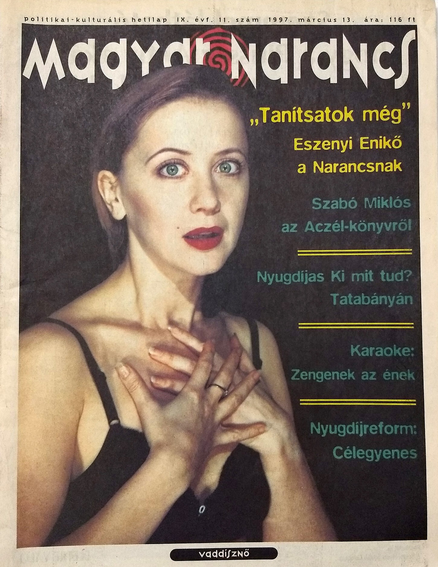 Eszenyi Enikő a Magyar Narancs címlapján, 1993.