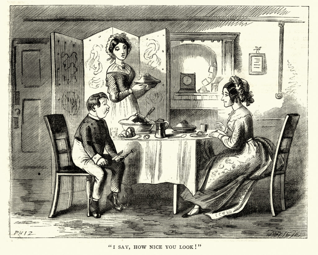 Régi metszet Charles Dickens Pickwick klubjának egyik jelenetéről 