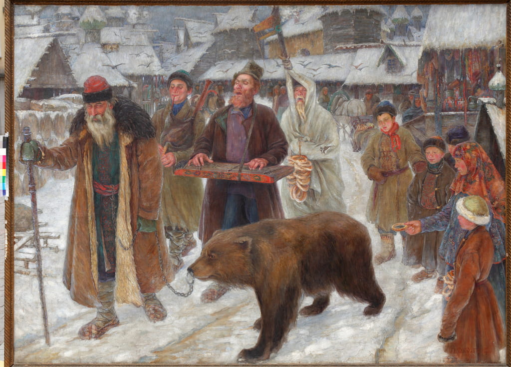 orosz medveszelidítők egy 19. századi festményen (forrás: Wikipedia)