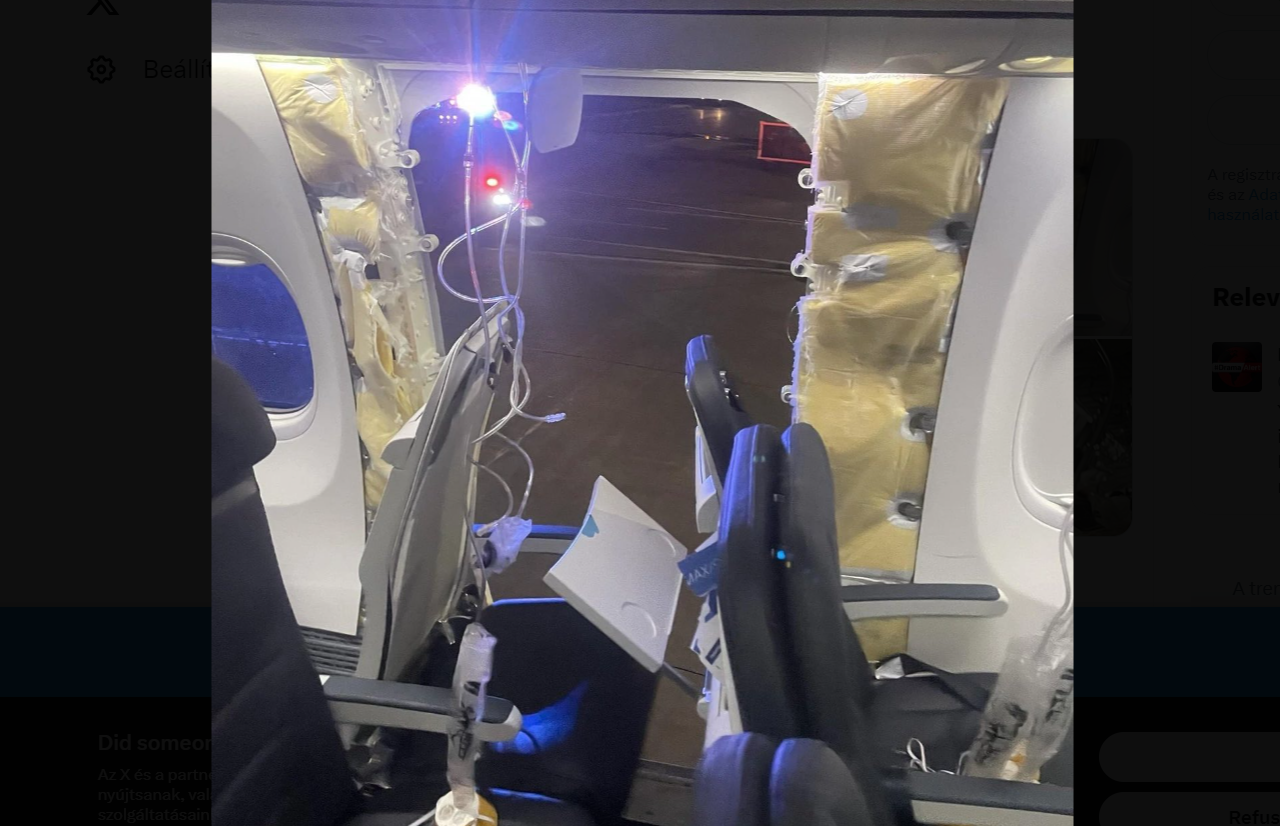 Repülés közben szakadt ki egy darab az Alaska Airlines Boeingjéből