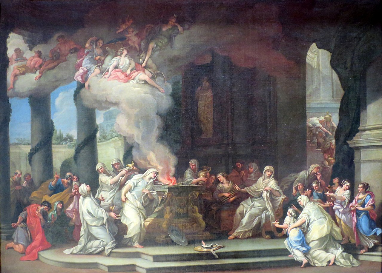 A szent tüzet őrző Vesta-szüzek Alessandro Marchesini festményén (forrás: Wikipedia)