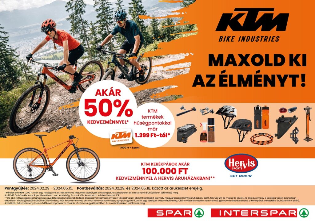 KTM kerékpáros termékek a legújabb SPAR hűségpromócióban!