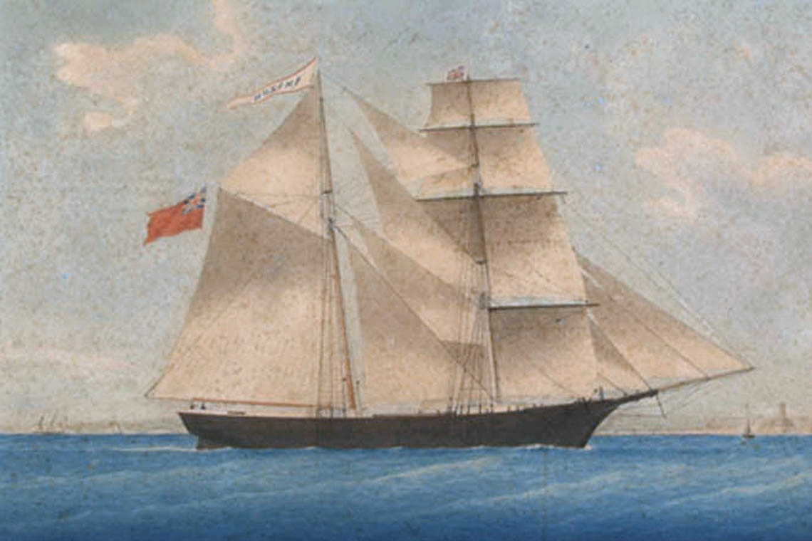 A Mary Celeste egy 1861-es festményen (forrás: Wikipedia)