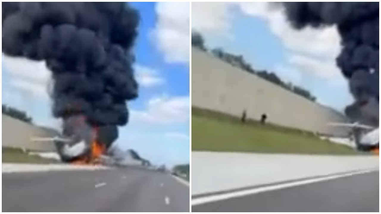 A floridai autópályán kényszerleszállást végrehajtó kigyulladt kisrepülőgép
