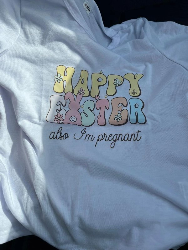 Happy Easter and I'm pregnant feliratú kislány póló