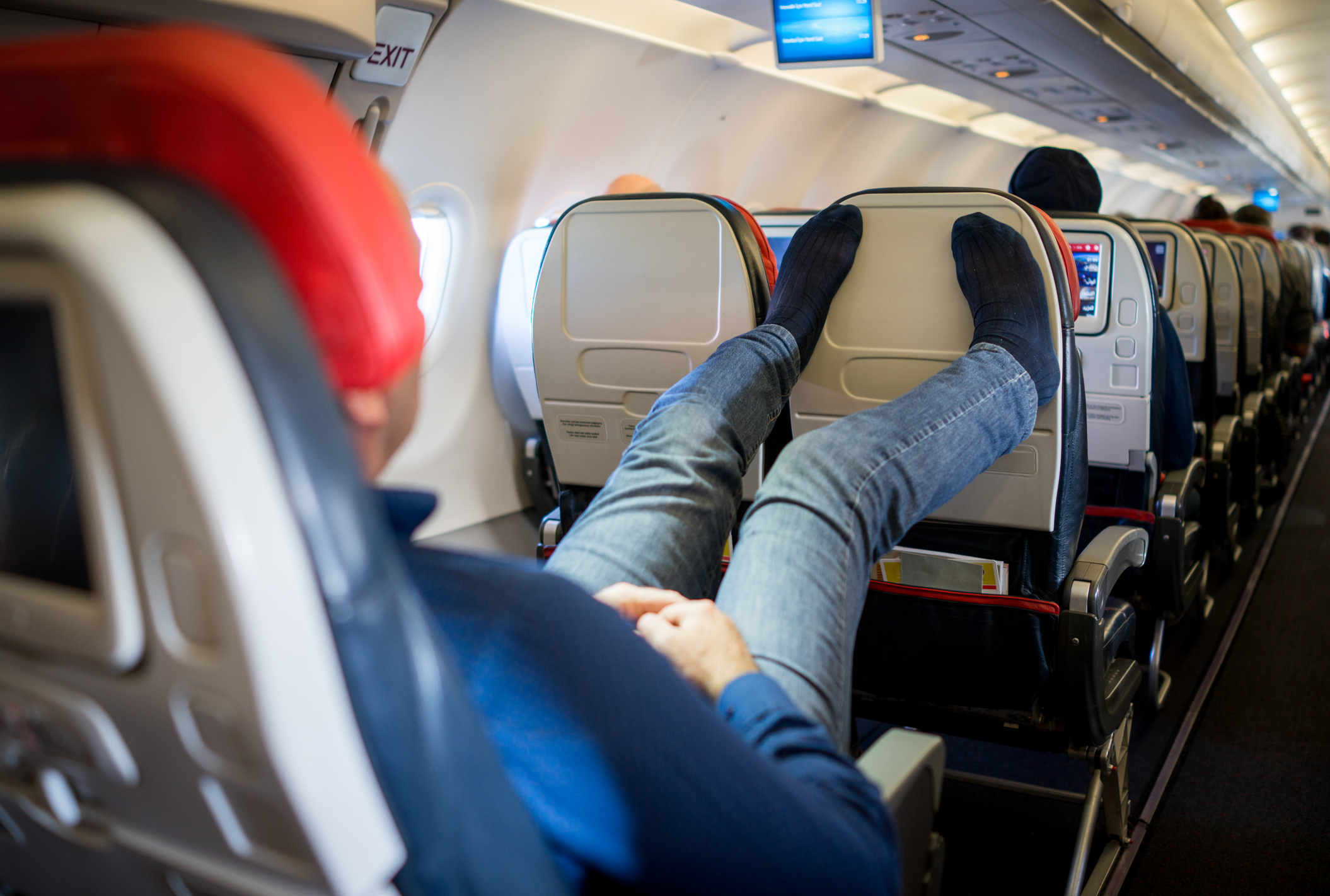 The flight attendant can tell what type of passenger you are by your shoes