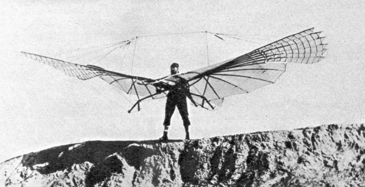 Otto Lilienthal repülni készül (fotó: Wikipedia)