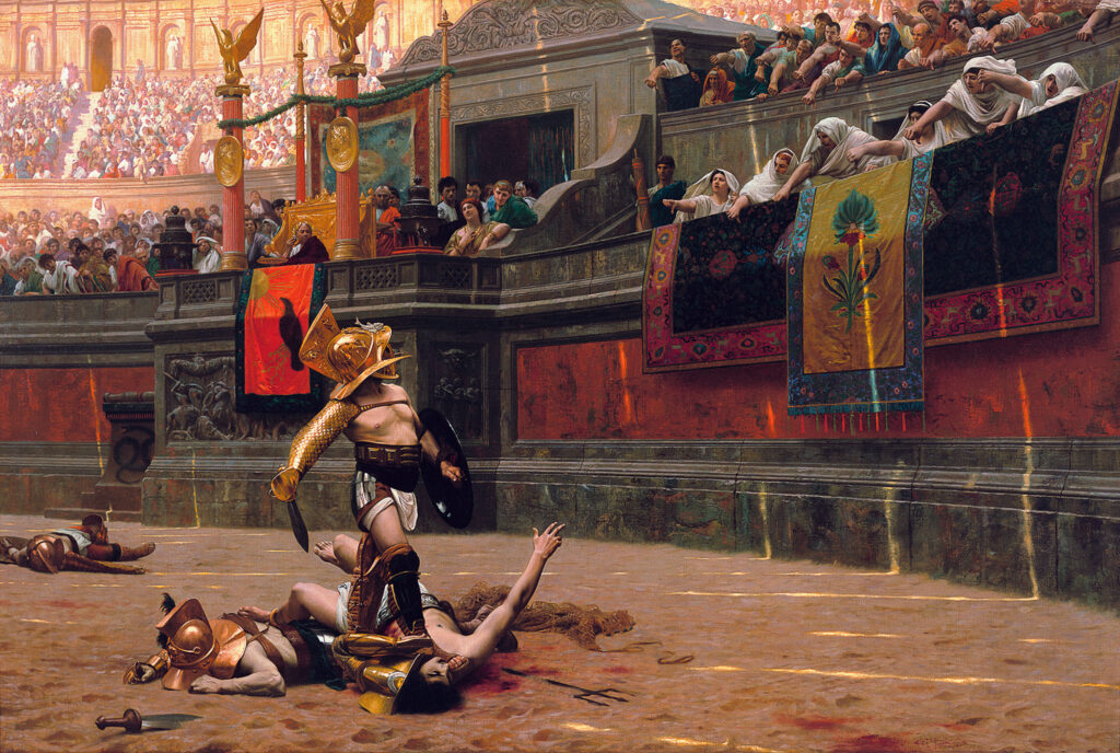 Gladiátorjáték Jean-Léon Gérôme festményén (forrás: Wikipedia)