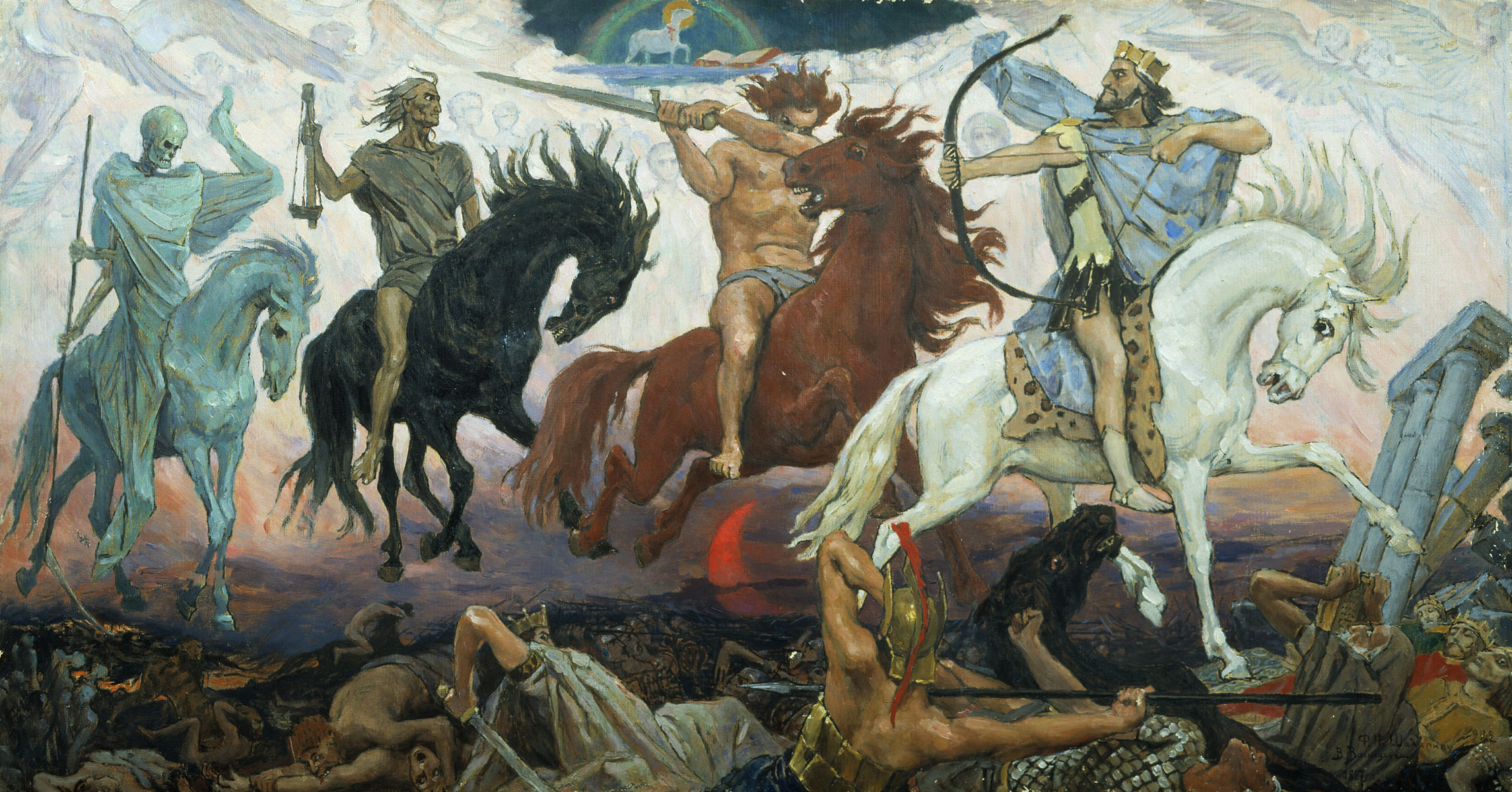 Az apokalipszis négy lovasa Viktor Mihajlovics Vasznyecov festményén (forrás: Wikipedia)