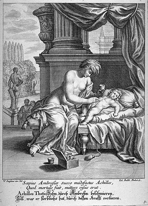 Thetisz istennő ambróziával dörzsöli be Akhilleuszt (forrás: wikipedia)