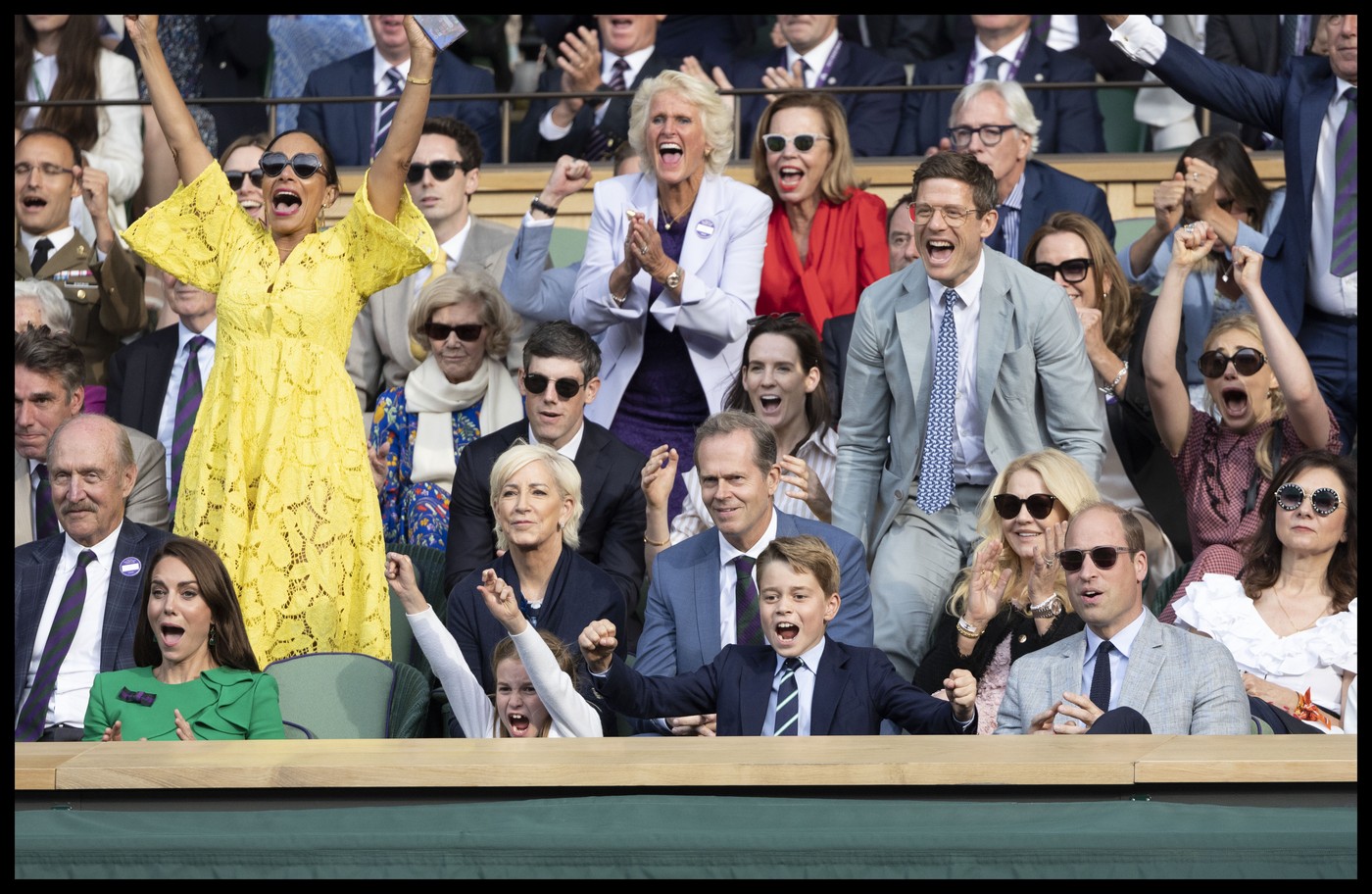 Katalin hercegné, Vilmos herceg, György herceg és Sarolta hercegnő Wimbledonban 2023-ban. (fotó: Profimedia)