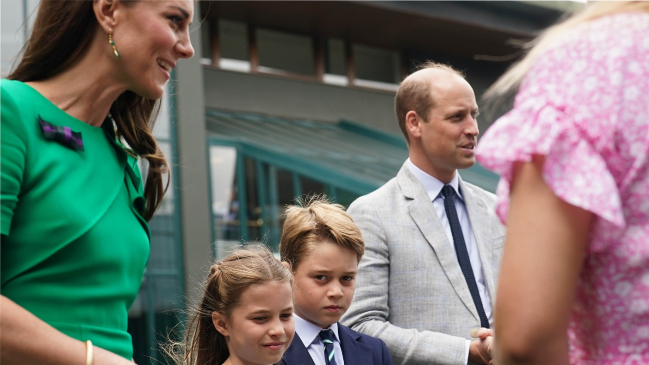Katalin hercegné, Vilmos herceg, György herceg és Sarolta hercegnő Wimbledonban 2023-ban. (fotó: Profimedia)