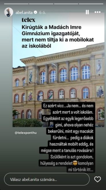 Ábel Anita öregdiákként beszélt a Madách kirúgott igazgatójáról