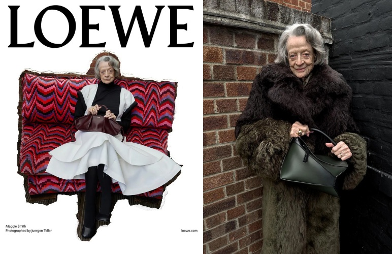 Maggie Smith a Loewe kampányfotóin 2023 őszén (Fotók: Loewe/Juergen Teller)