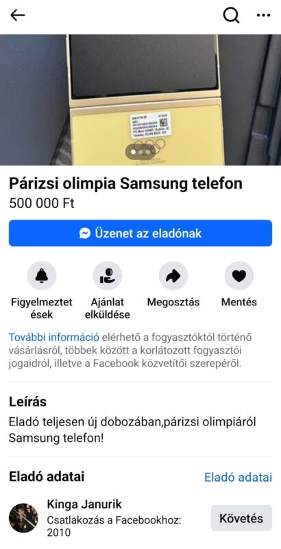 Olimpiai ajándék telefonját árulta a neten párizsi olimpikonunk