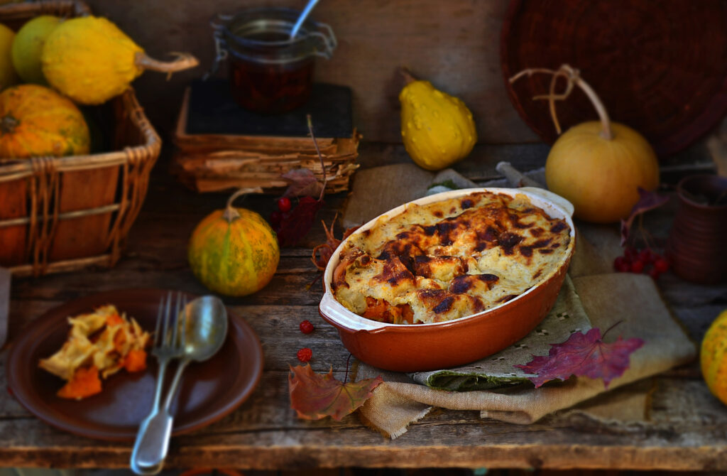 Gombás-sütőtökös lasagne